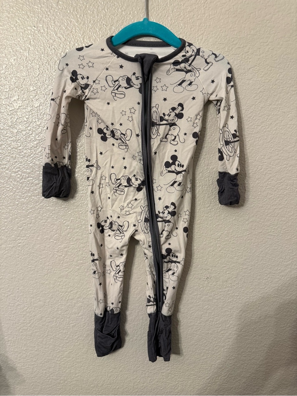 Baby One-Piece Footed Pajamas in White with Black Print